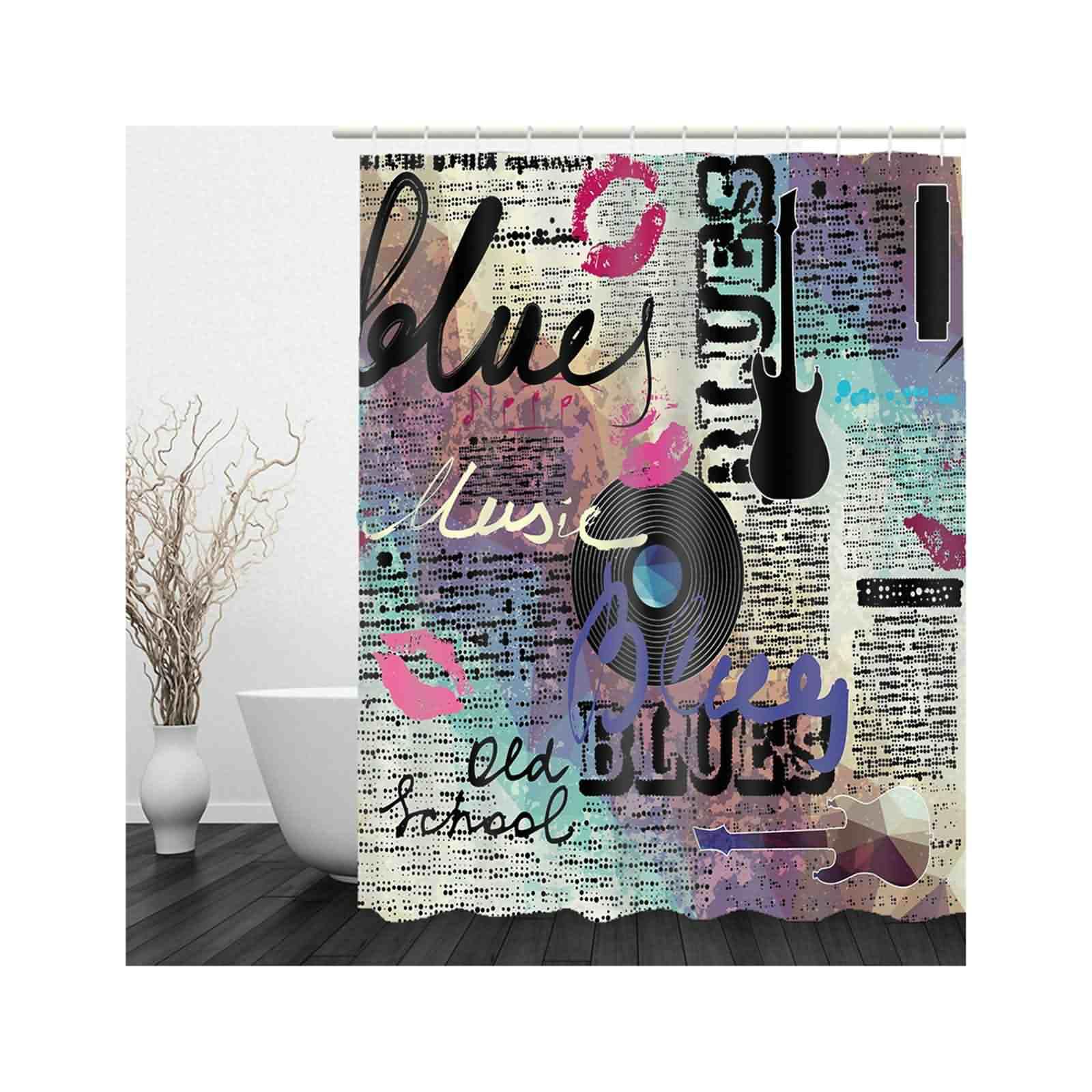 Duschvorhang Gewichte Unten Motiv Duschvorhänge Musik Gitarre Industrial Schwarz Rosa Wasserdichtes Polyester, Schimmelresistent, Leicht Zu Reinigen 220x180cm