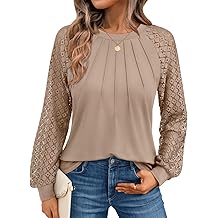 Womens Long Sleeve Shirts Pleated Lace Tops Fall Fashion Outfits Business Casual Blouses