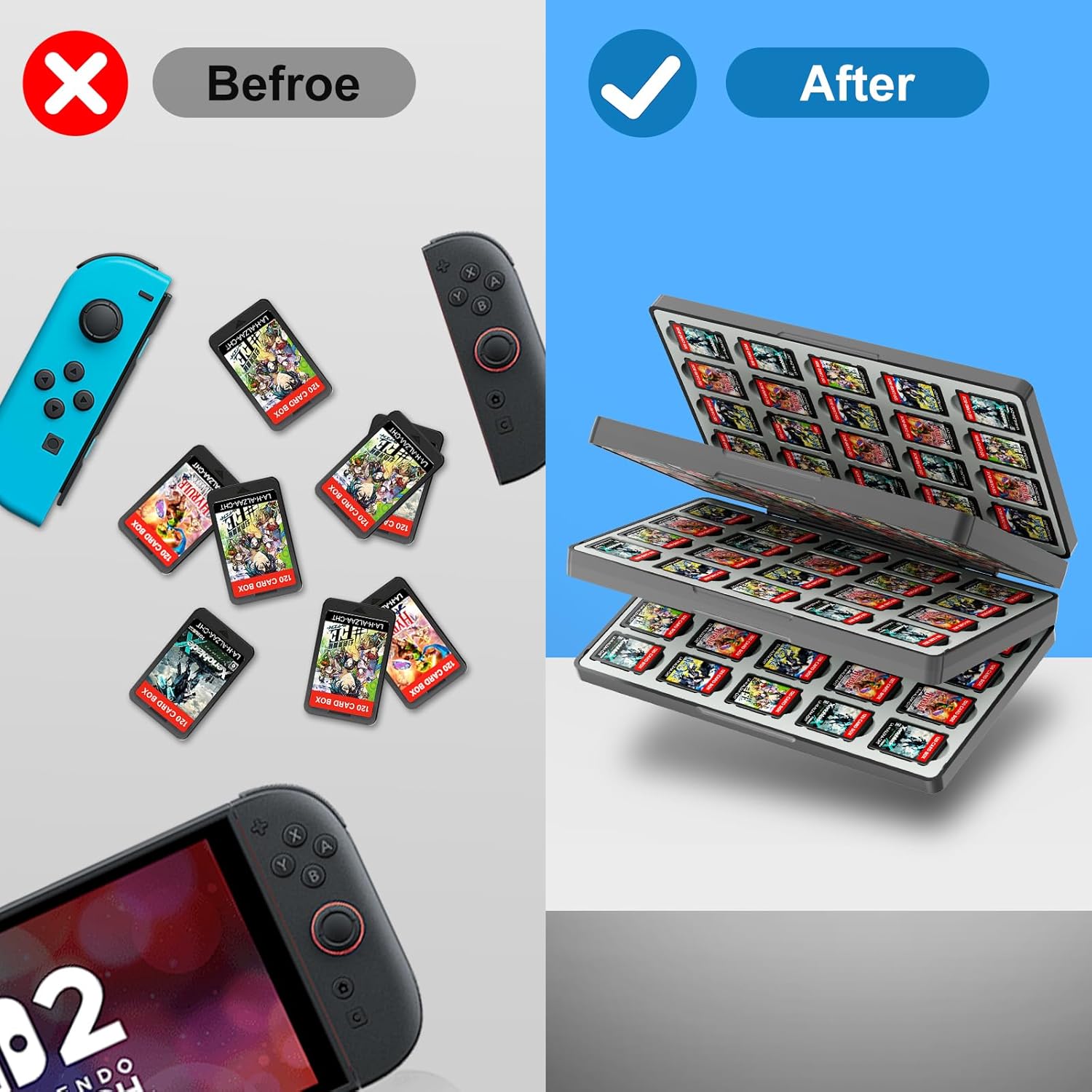 iPLYGAM Switch Game Case for Nintendo Switch 2/Switch/OLED/Lite with 120 Slots and 240 Memory Micro SD Card Storage, Portable Travel Switch Game Holder Organizer, Game Card Protective Festival Gift