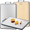 Titanium Cutting Board Double Sided Bamboo Cutting Board for Kitchen Double Sided Food Grade, Pure titanium & Bamboo Cutting Boards, Non-Stick Durable and easy to clean