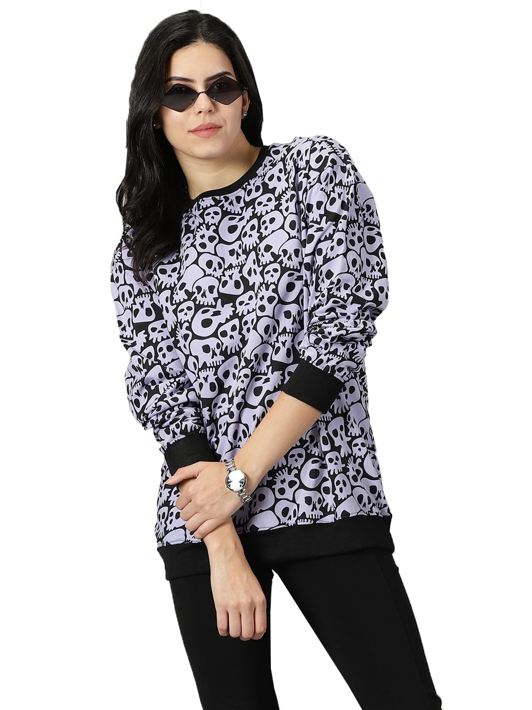 RodZen Oversized | Loose Fit |Full Sleeves Cotton Loopnet Round Neck All Over Printed T-Shirt for Womens/Girls (Lavender, S) (B0CN1GD5F1) Amazon Price History, Amazon Price Tracker