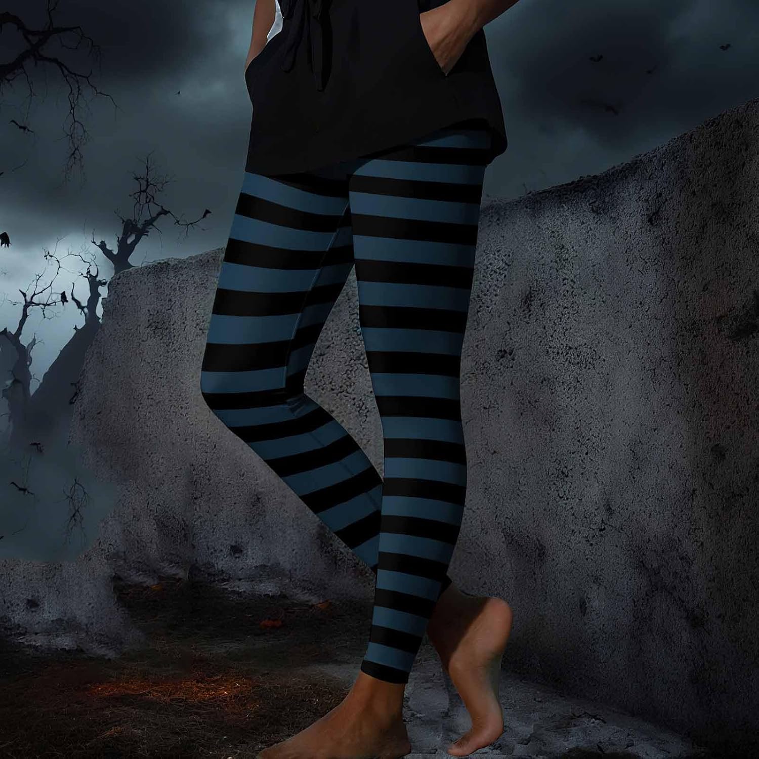 Tummy Control Leggings for Women Halloween Striped High Waist Yoga Pants Fall Fashion Stretch Tight Sports Legging