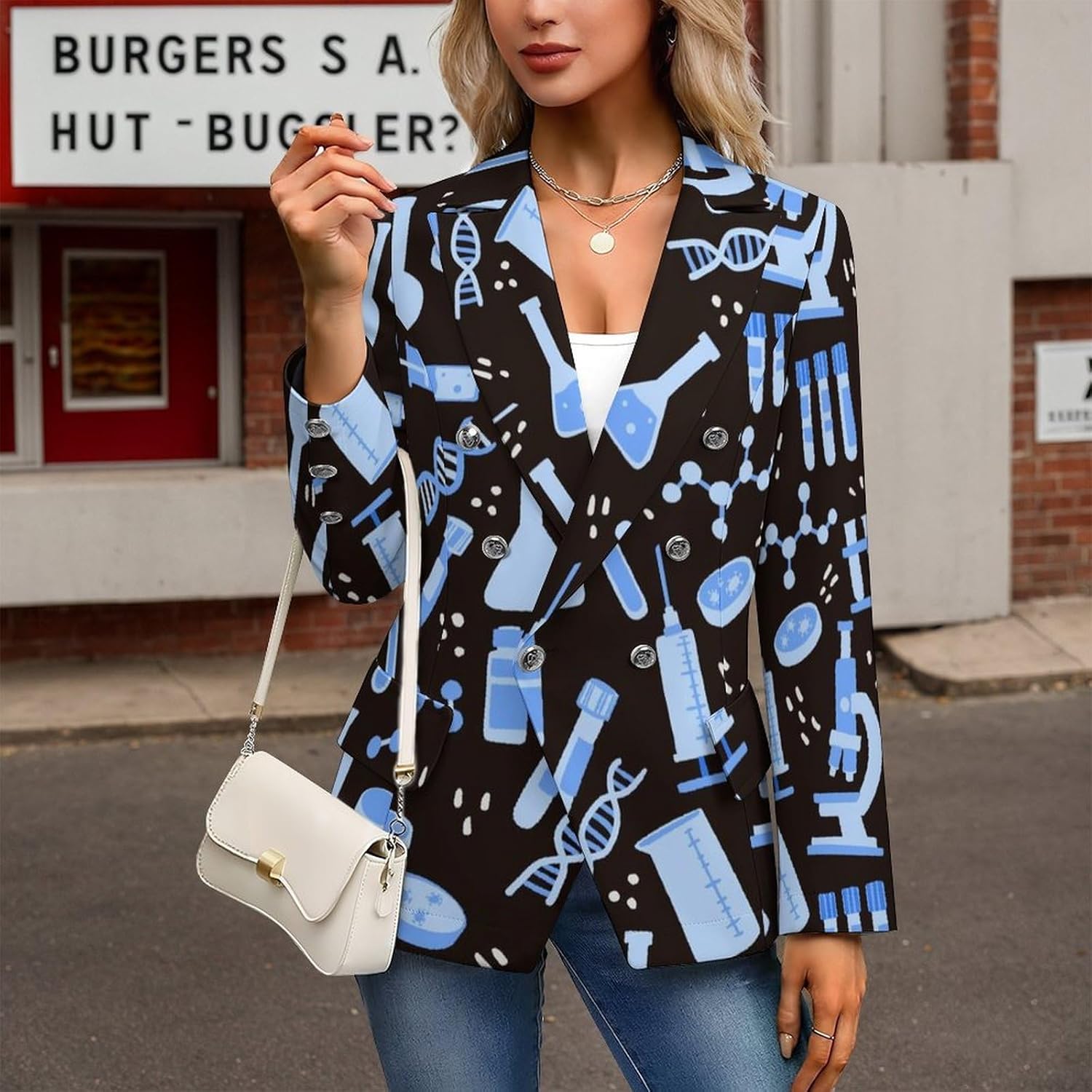 Medical Lab Tools Science Women's Casual Blazers Suit Jacket Fashion Business Coat