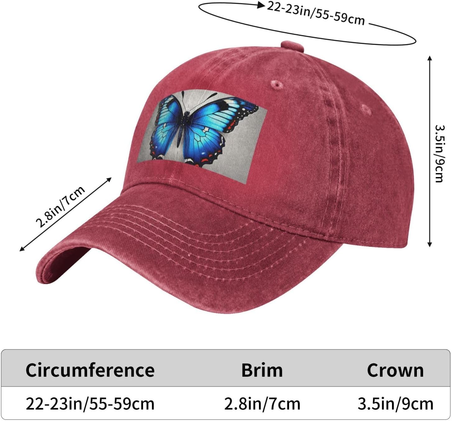 Blue Butterfly Print Cowboy Hat Personalized Baseball Cap Fashion Hat Cap Funny Gifts for Women Men