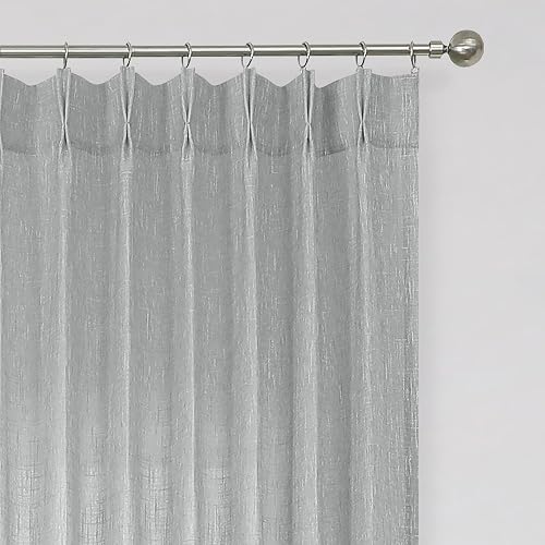 Vision Home Gray Pinch Pleated Semi Sheer Curtains Textured Light Filtering Wind