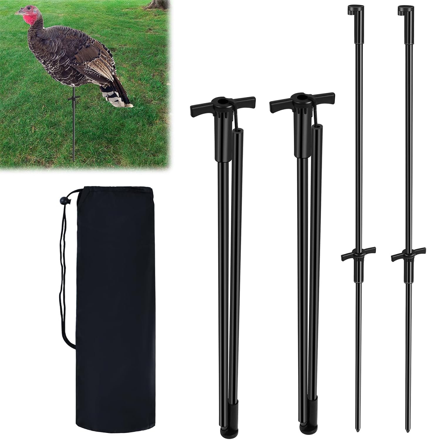 4pcs/6pcs/8pcs Turkey Decoy Hunting Stakes, Lightweight Collapsible Turkey Decoys Replacement Stake Fiberglass Portable Decoy Poles for Outdoor LCD Turkey Decoys Hunting Accessories