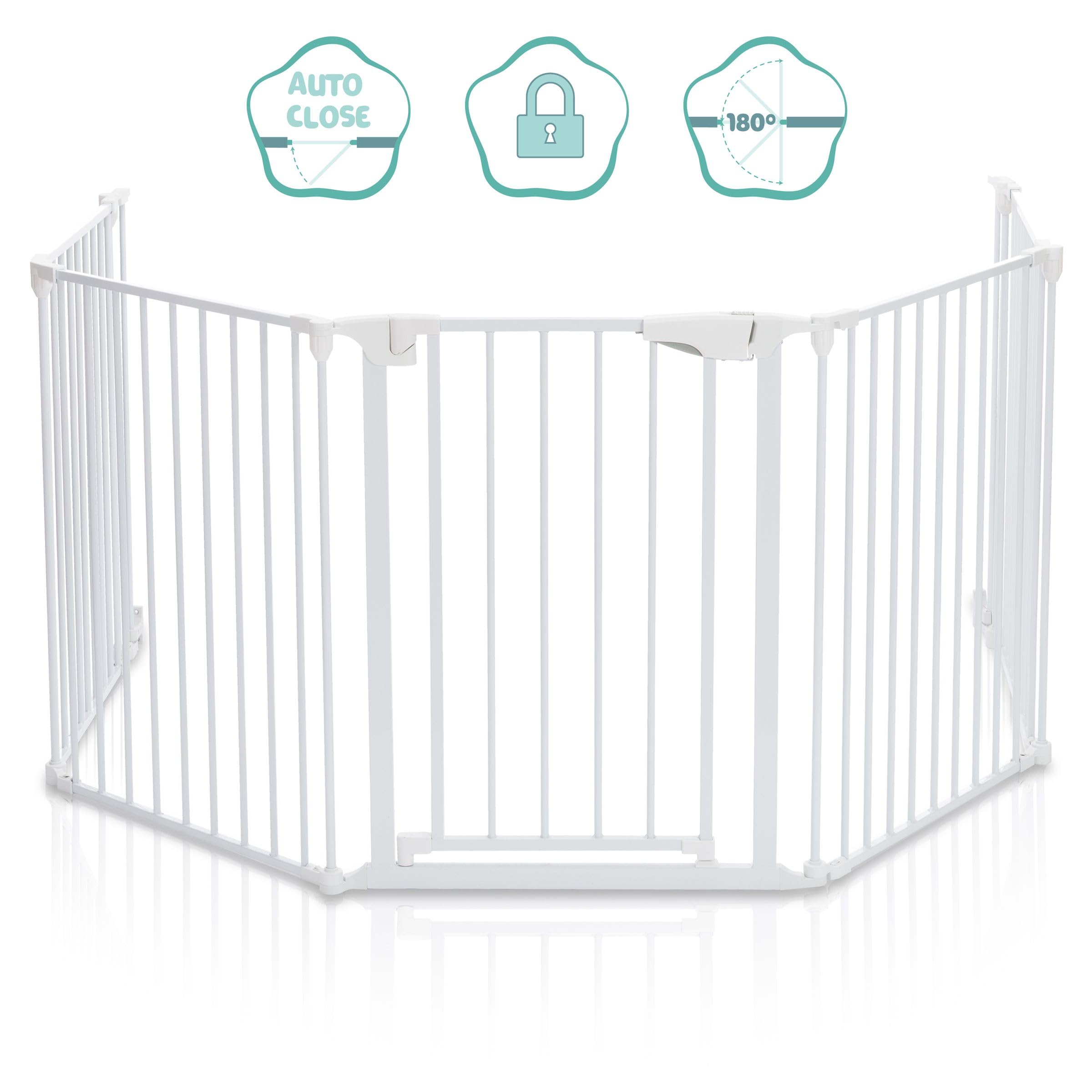 Fillikid Absperrgitter Exclusiv, 5-teilig, bis 3,2m | Treppenschutzgitter ohne Bohren, für Kamin, Treppen, mit Türfunktion, individuell anpassbar