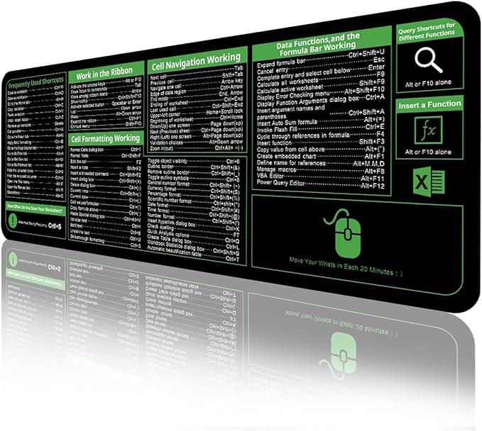 Tapis De Souris Géant Pour Excel Et Programmation - 40x90 Cm, Raccourcis Claviers Imprimés
