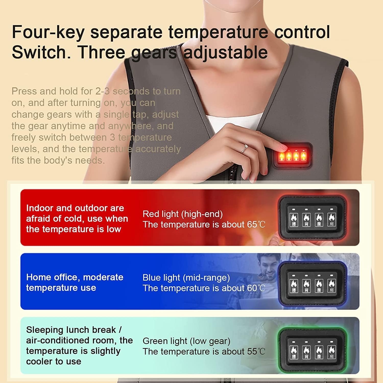 Heated Vest USB with 3 Levels Heat Settings for Outdoor Camping Hiking Self-driving Skiing Riding