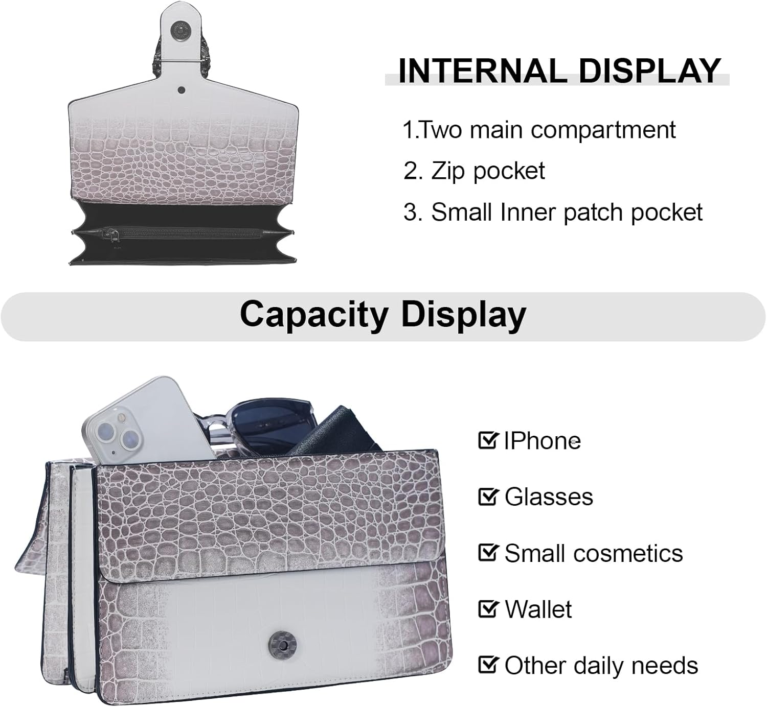 Women's Snake Print Crossbody and Chain Purse - Leather Satchel Bag Evening Clutch Handbag Shoulder Bag