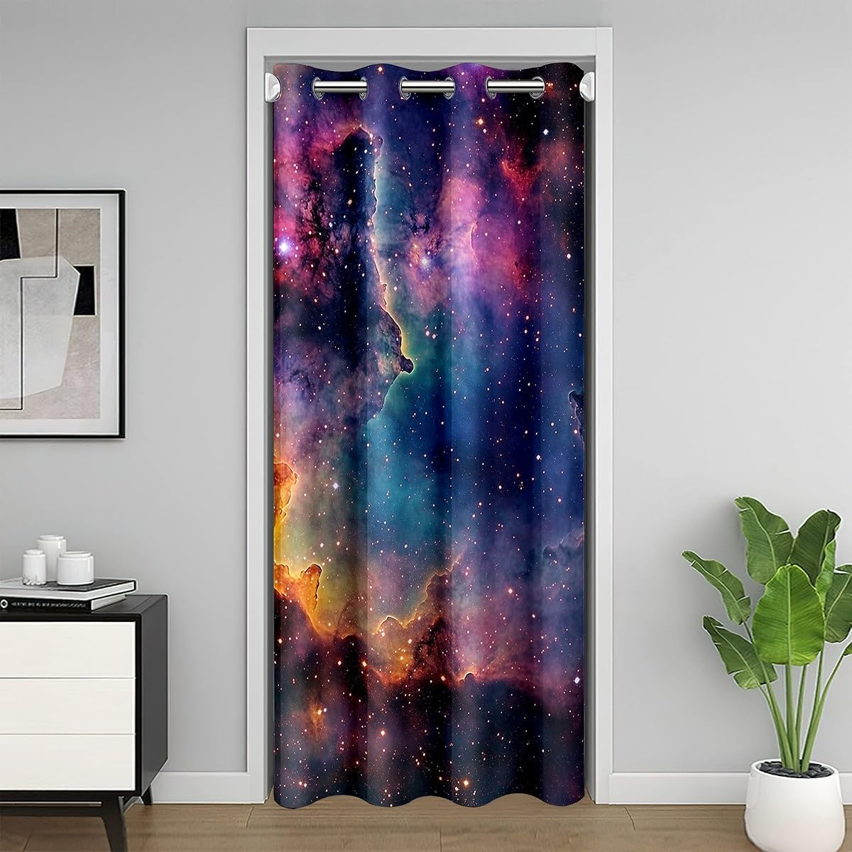 Blue Universe Galaxy Door Curtain 59x80 Inch 1 Panel Kids Girls Outer Space Star Closet Door Cover Curtain Boys Universe Cloud Galaxy Blackout Curtain Washable Space Outer Sky Doorway Curtain