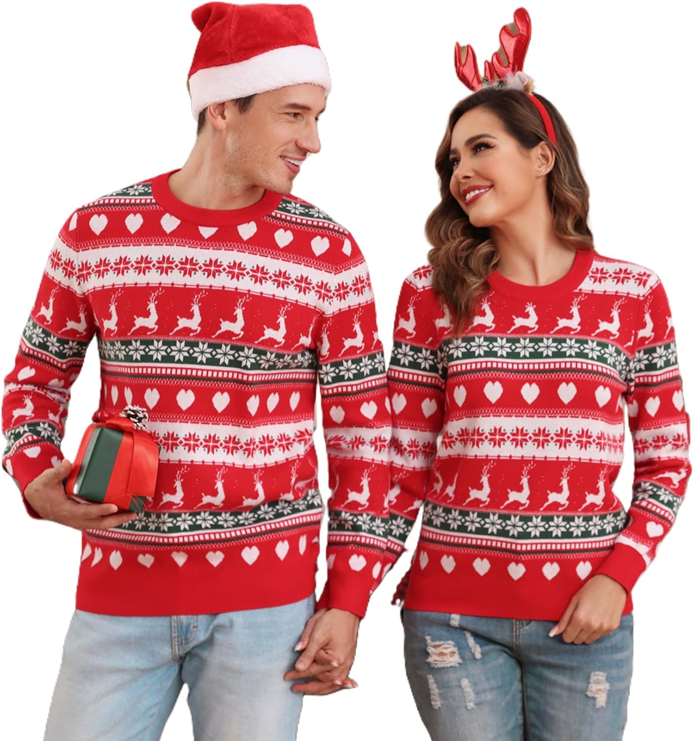 Family Christmas Sweaters Ugly Funny Reindeer Snowflake Long Sleeve Holiday Xmas Knitted Pullover Tops