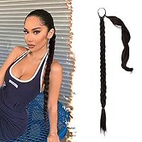 Vista 139 de BARSDAR Extensión de Cola de Caballo Trenzada de 30 Pulgadas de Largo - Extensiones de Cabello de Cola de Caballo Trenzada Rubia Recta Envolvente
