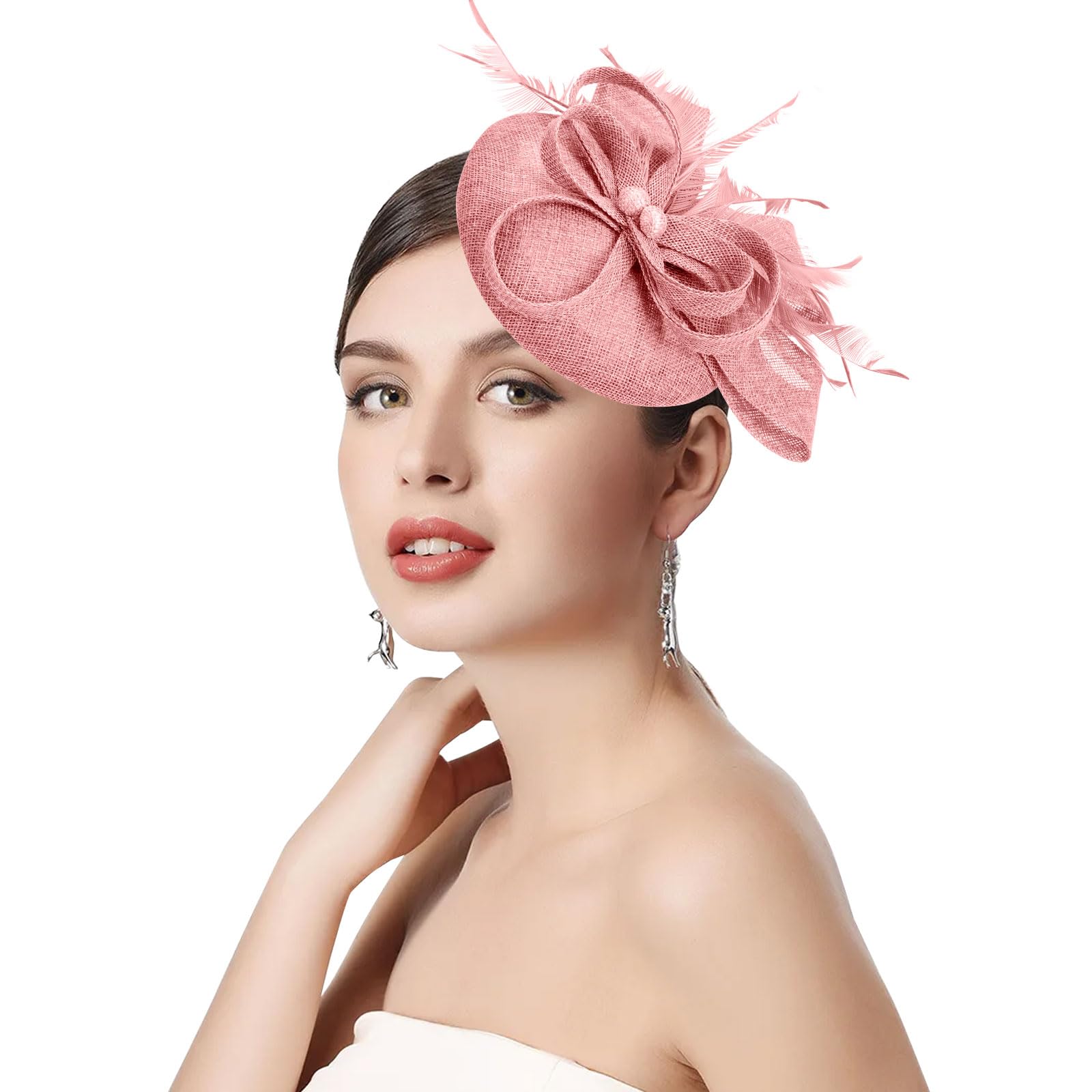 Risipu Women's Champagne Fascinators Feathers Tea Party Hat,Veil Headband With Hair Clip For Cocktail Wedding Church (Uk, Alpha, One Size, )