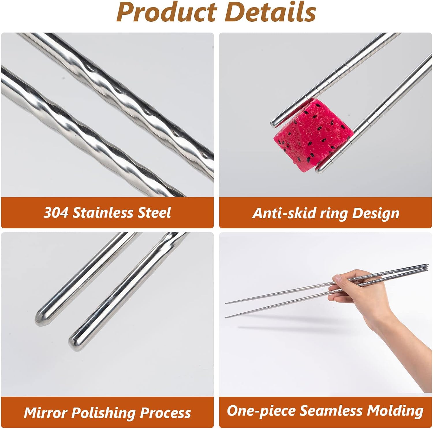 EORTA 3 Pairs Cooking Chopsticks 15.2 Inch Extra Long Stainless Steel Chopsticks with Non-slip Threaded for Hot Pot, Cooking, Frying, Noodle Chopsticks, Dishwasher Safe, Silvery