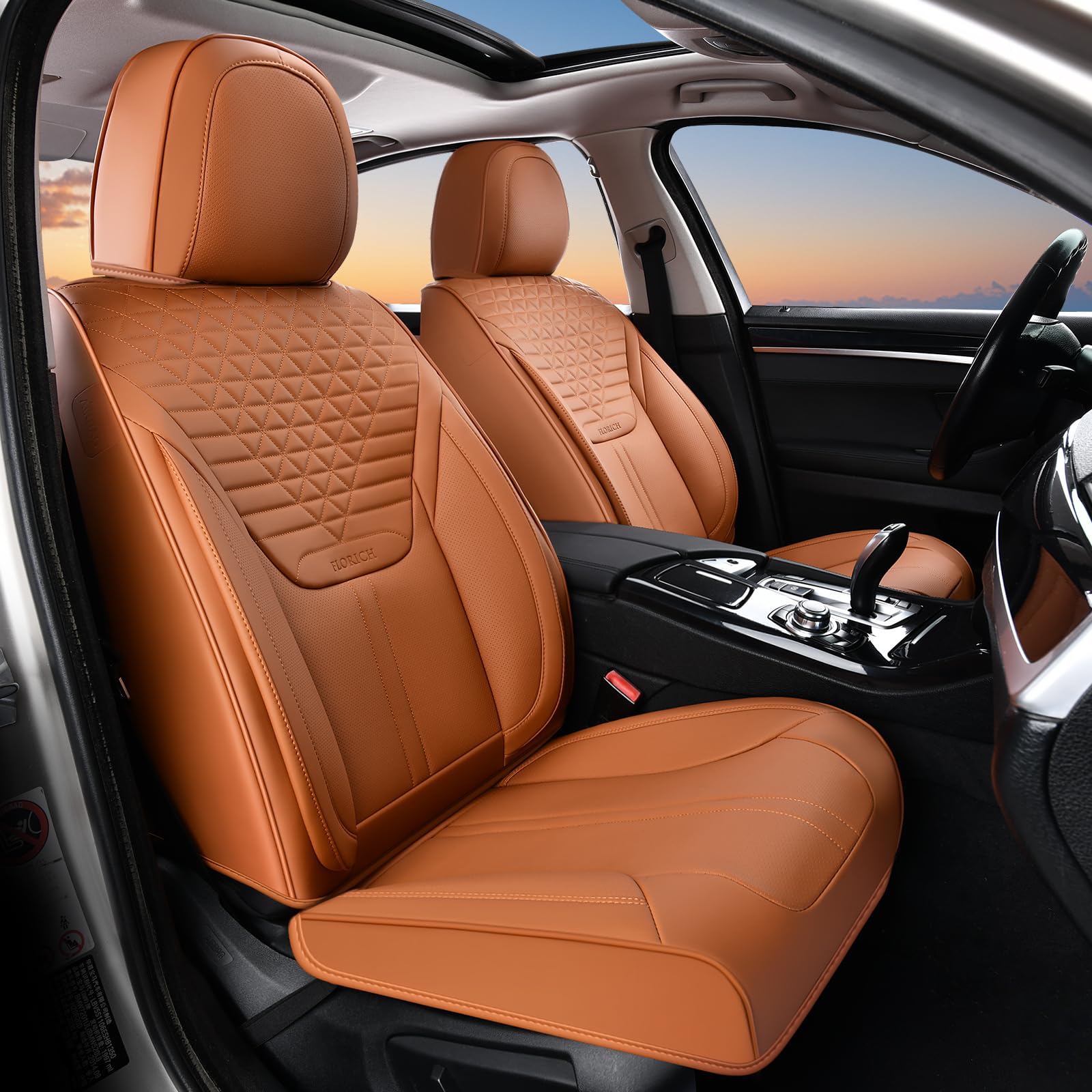 Car Seat Covers for Front Seats, Universal Seat Cushion 2 Seats, Car Seat Protector Waterproof, Premium Leather Automotive Seat Covers for Most Cars, Sedans, SUVs, and Trucks-Brown