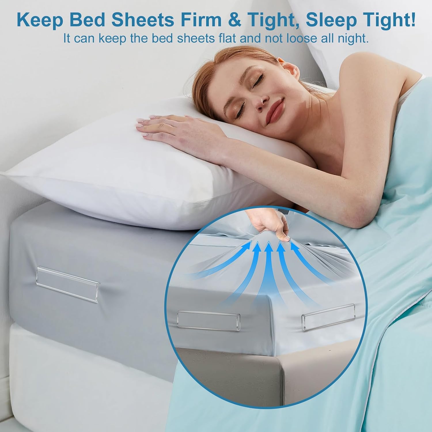 TRELC Bed Sheet Holders for Corners, 4PCS Upgrade Fitted Sheet Holders Keep Sheets Firm & Tight, Easy Install & Foldable Sheet Clips Sheet Straps Fit Various Mattress