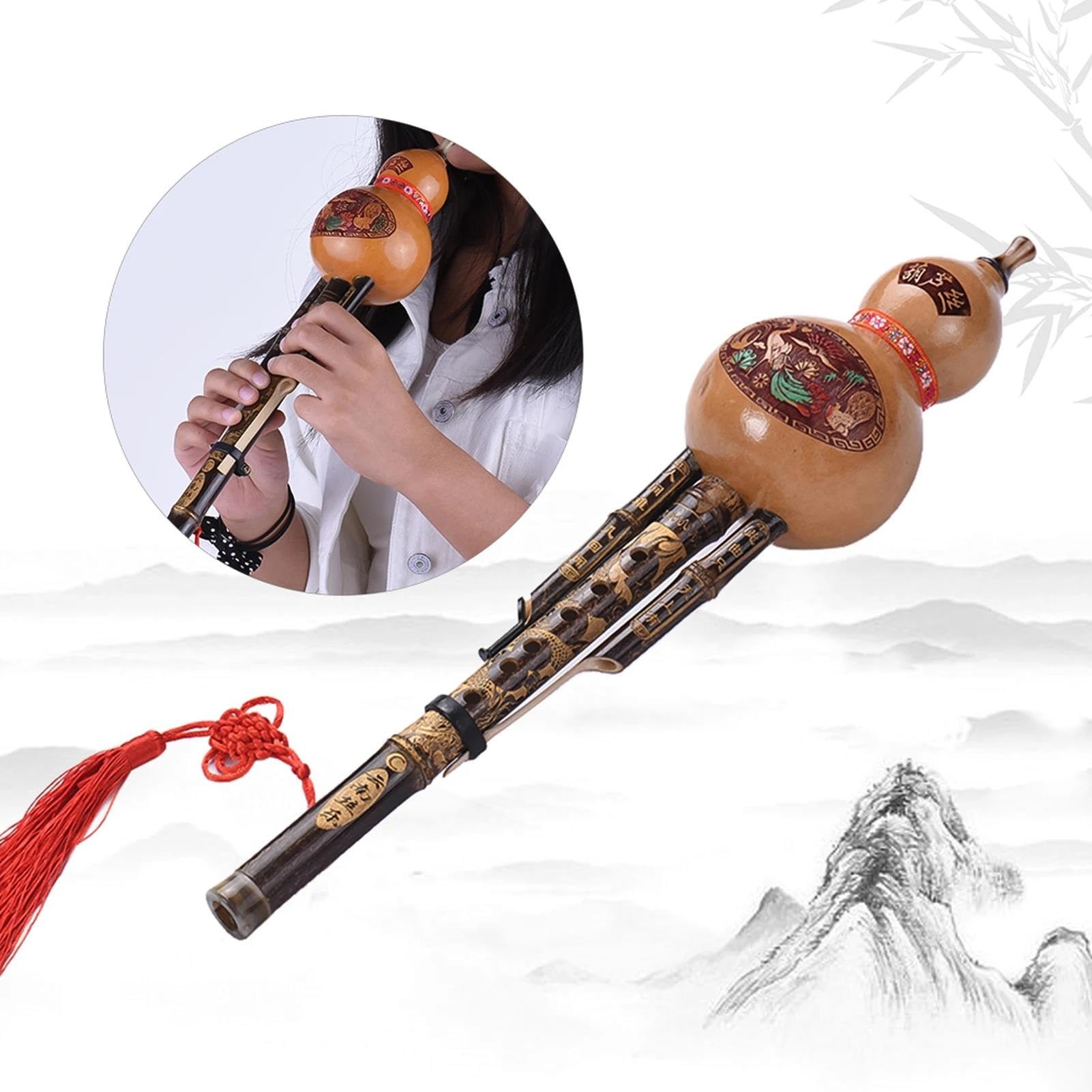Flauta De Calabaza De Bambú Negro Hulusi Hecha A Mano Instrumento Musical Étnico En Clave De C Con Estuche(Type B)