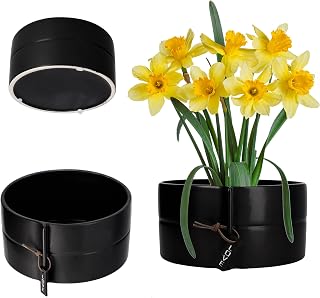 KADAX Macetero de cerámica, 2 colores, maceta de cerámica, maceta para flores, maceta para dragones, violetas, pensamientos (negro, 18 cm)