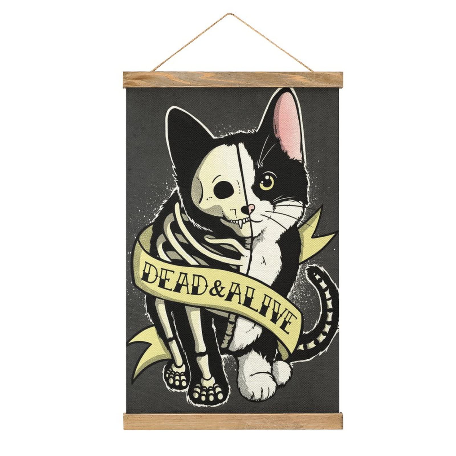 YBELMagnetic Scroll Dead Or Alive Cat Animal Hangers Poster DIY Wall Fabric Decor Hanging Paintings Frame Kit Holder For Living Room