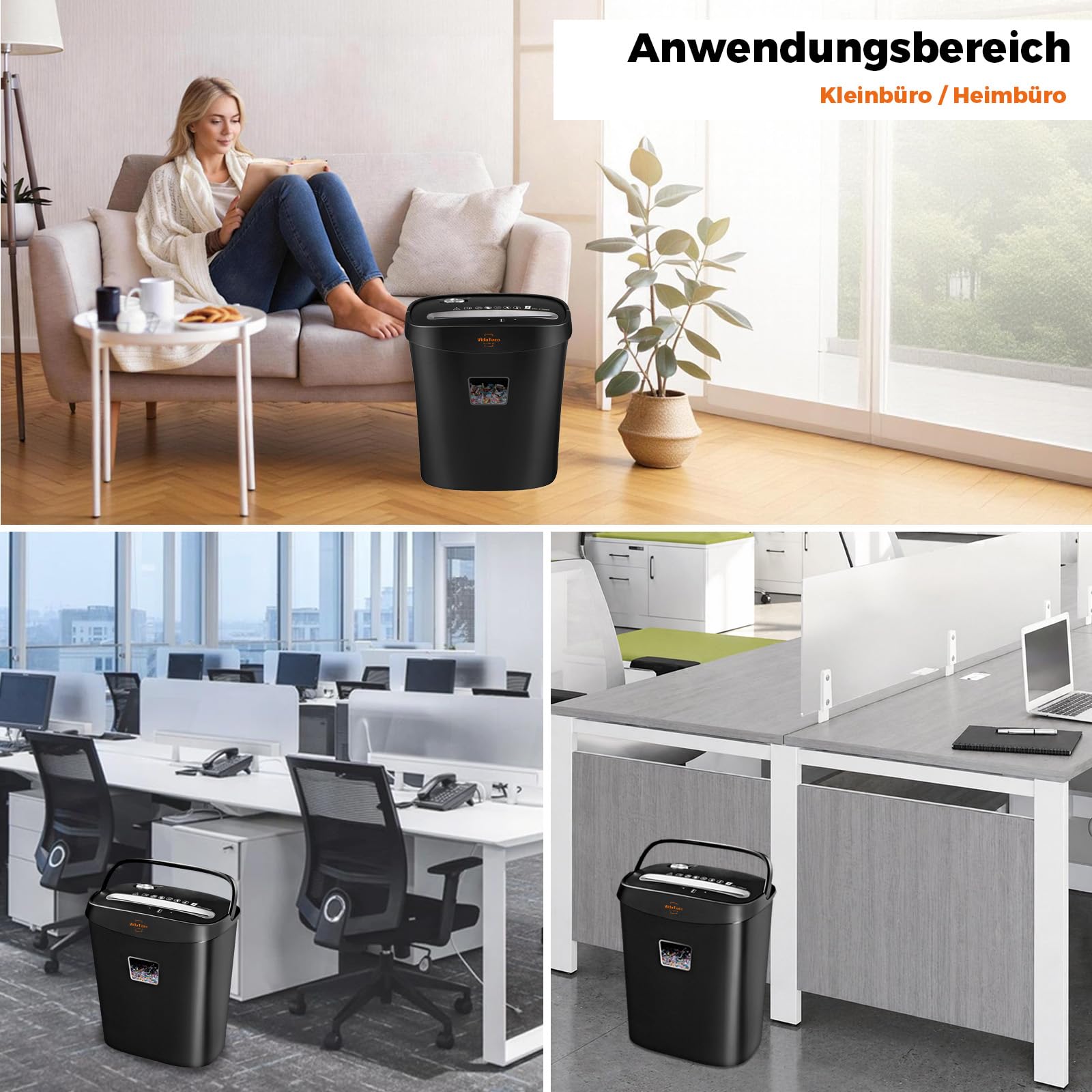 Schredder, 10 Blatt Querschnitt (P-4) Aktenvernichter, VidaTeco Partikelschnitt Papierschredder für Papier/Kreditkarten, Reisswolf mit Tragbares Griffdesign & 15L Behälter für Büros und Home, Schwarz