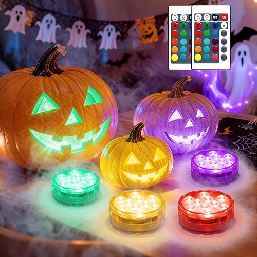 Miniatura 8 de Luces LED sumergibles con control remoto, 16 colores, 4 modos, funciona con pilas, luces LED de calabaza que cambian de color para Halloween,
