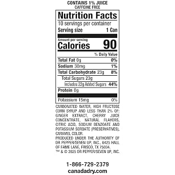 Canada Dry Fruit Splash Cherry Ginger Ale Soda, 7.5 Fl oz Mini Cans, 10 Pack