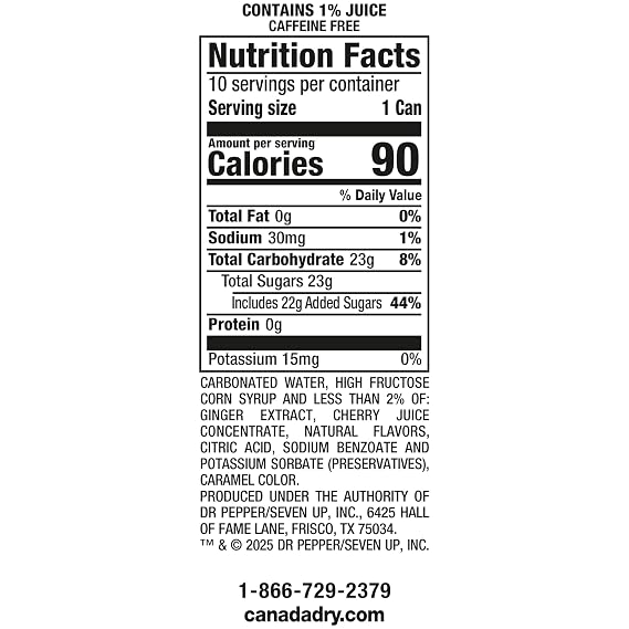 Canada Dry Fruit Splash Cherry Ginger Ale Soda, 7.5 Fl oz Mini Cans, 10 Pack