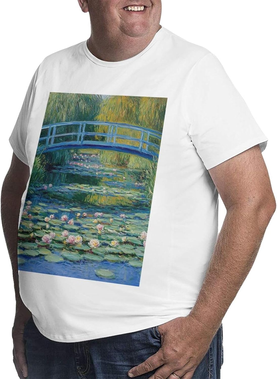 T-Shirt Plus Size Heavyweight T Shirt for Men Big and Tall Tshirts | Water Lily Pond Oversized Tshirts For Men Short Sleeve Upf 50+ Sun Protection T-Shirt For Casual & Daily Wear