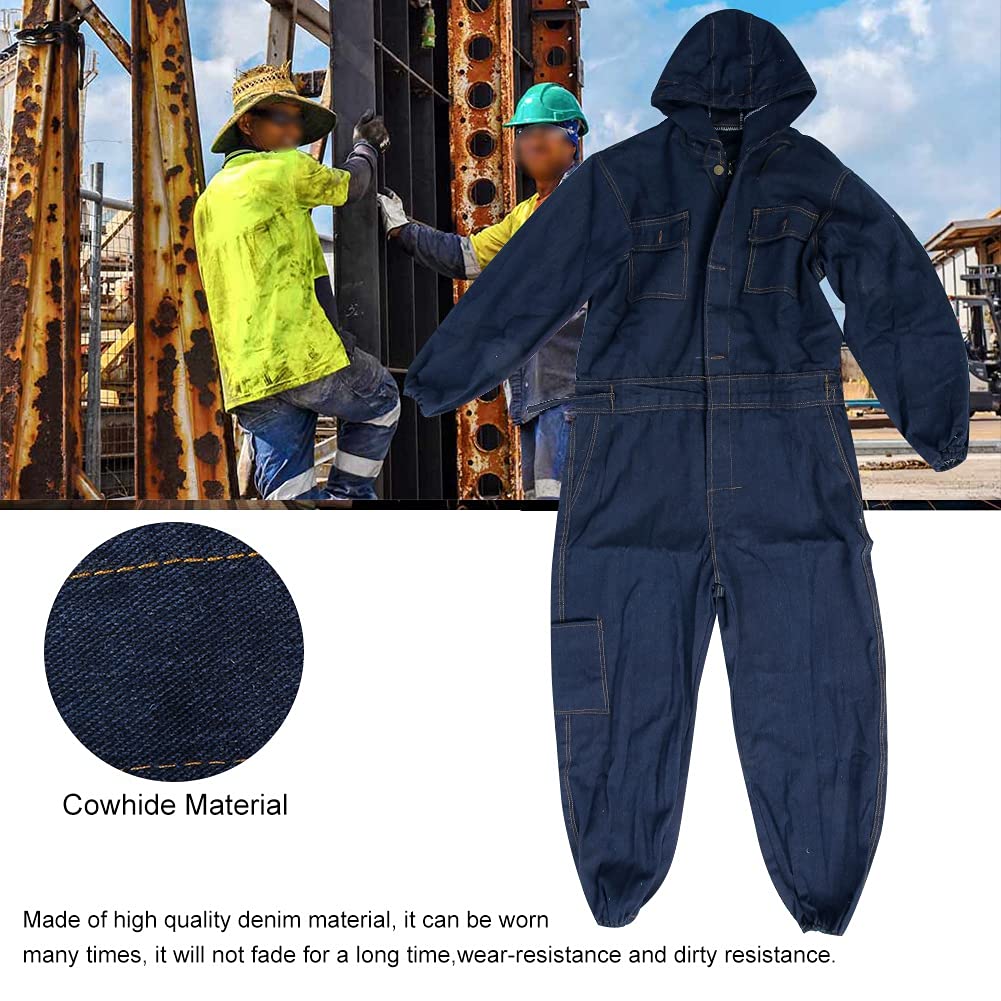 Traje de soldadura eléctrica con mono de mezclilla, conjunto de ropa de trabajo para seguridad laboral, monos reforzados y resistentes al desgaste con puños elásticos para