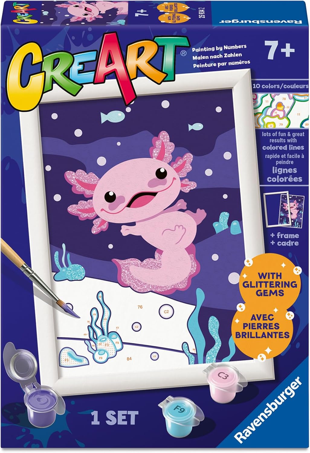 Ravensburger - Axolotl CreArt Paint by Numbers Kit | Fun & Easy DIY Art for Kids Age 7+ | Creative Gift Idea for Birthdays & Holidays