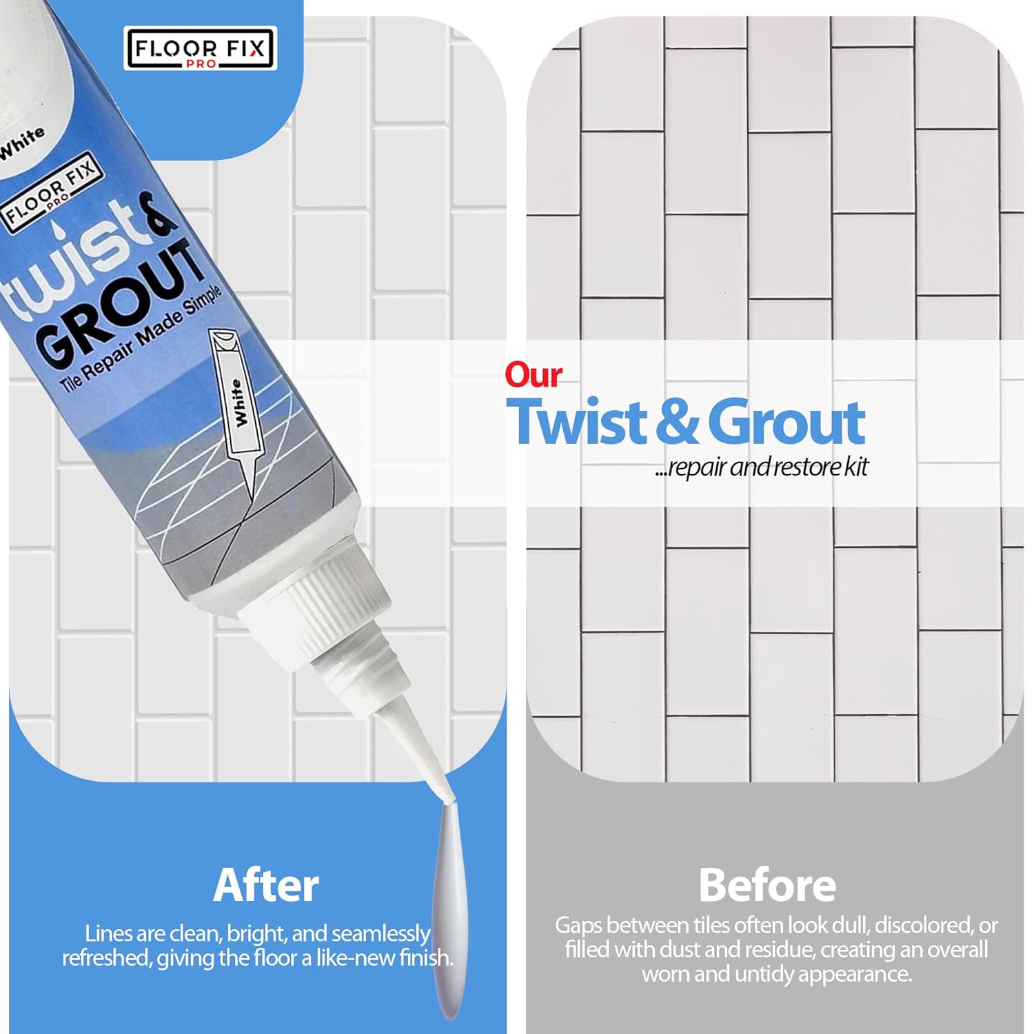 Floor-Fix Pro Twist & Grout Reviver – Premixed Tile Repair for Bathroom, Shower & Kitchen with Smoothing Tool (Anthracite, 8.8 fl oz)
