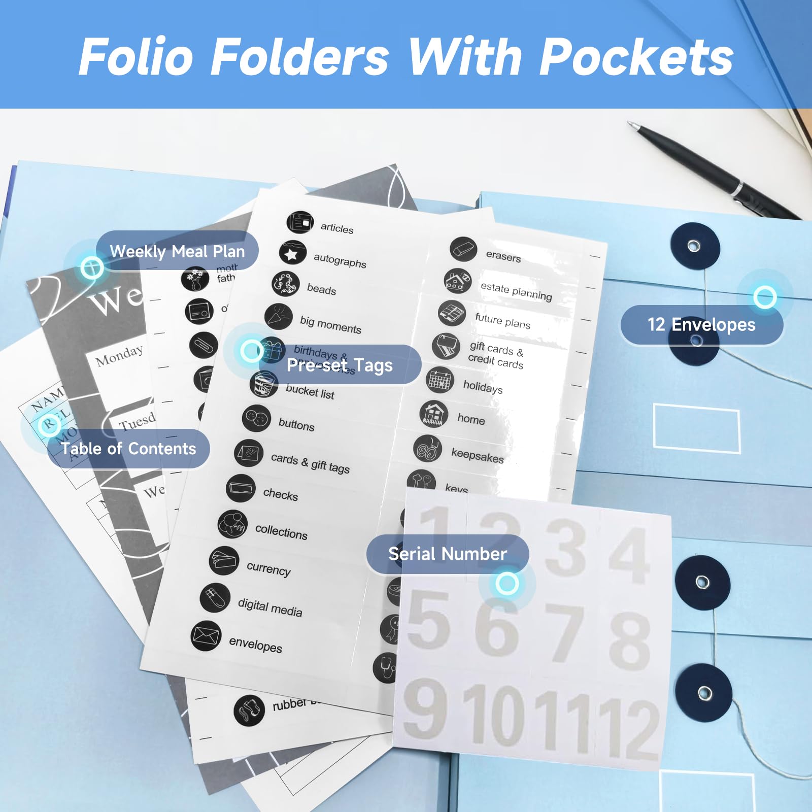 Organizer per documenti con etichette, organizer per documenti importanti, cartelle importanti con tasche, elegante raccoglitore per riporre documenti importanti, certificati, passaporti, foto e