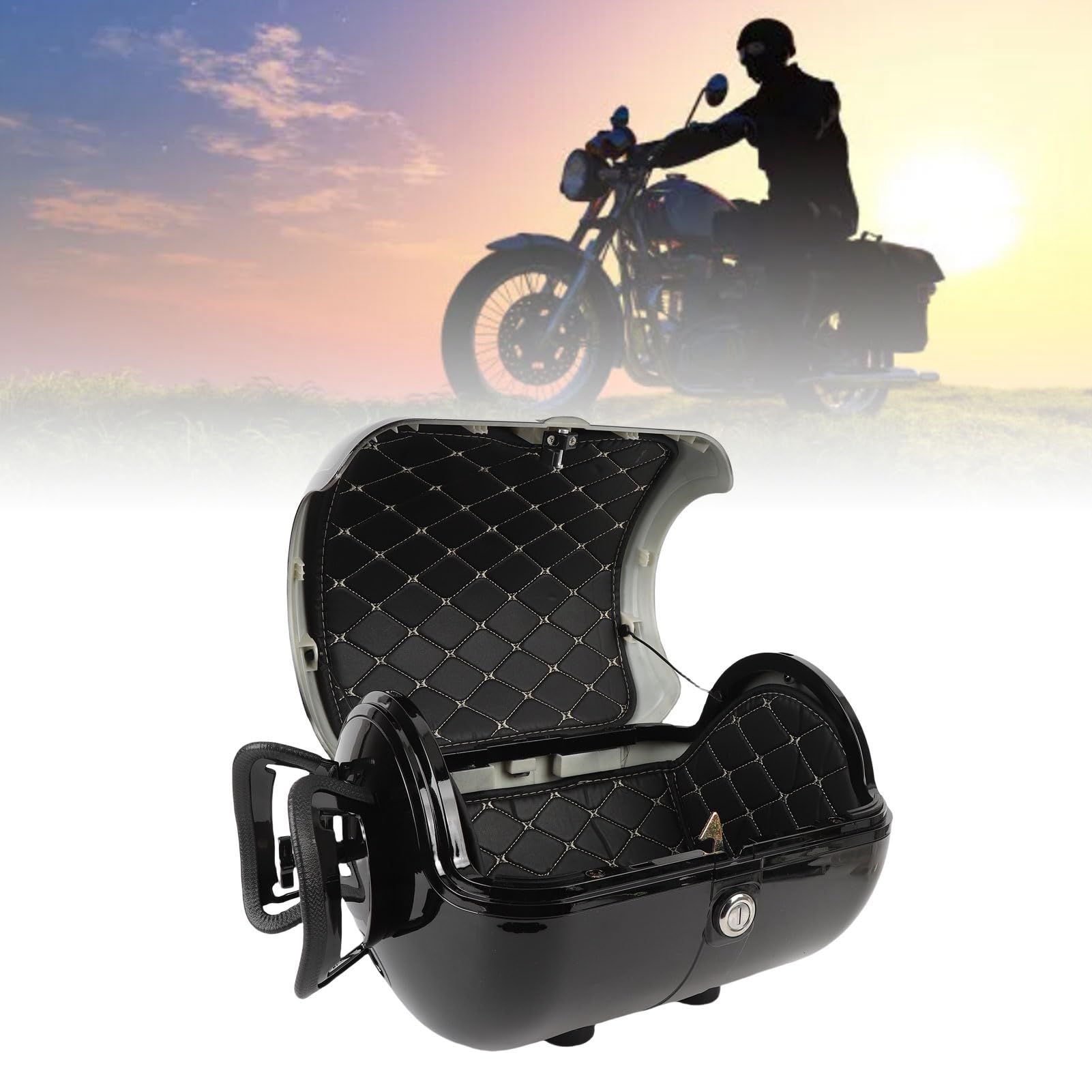 Coffre Moto 28L Top Case, Coffre de Rangement Étanche avec (Black)