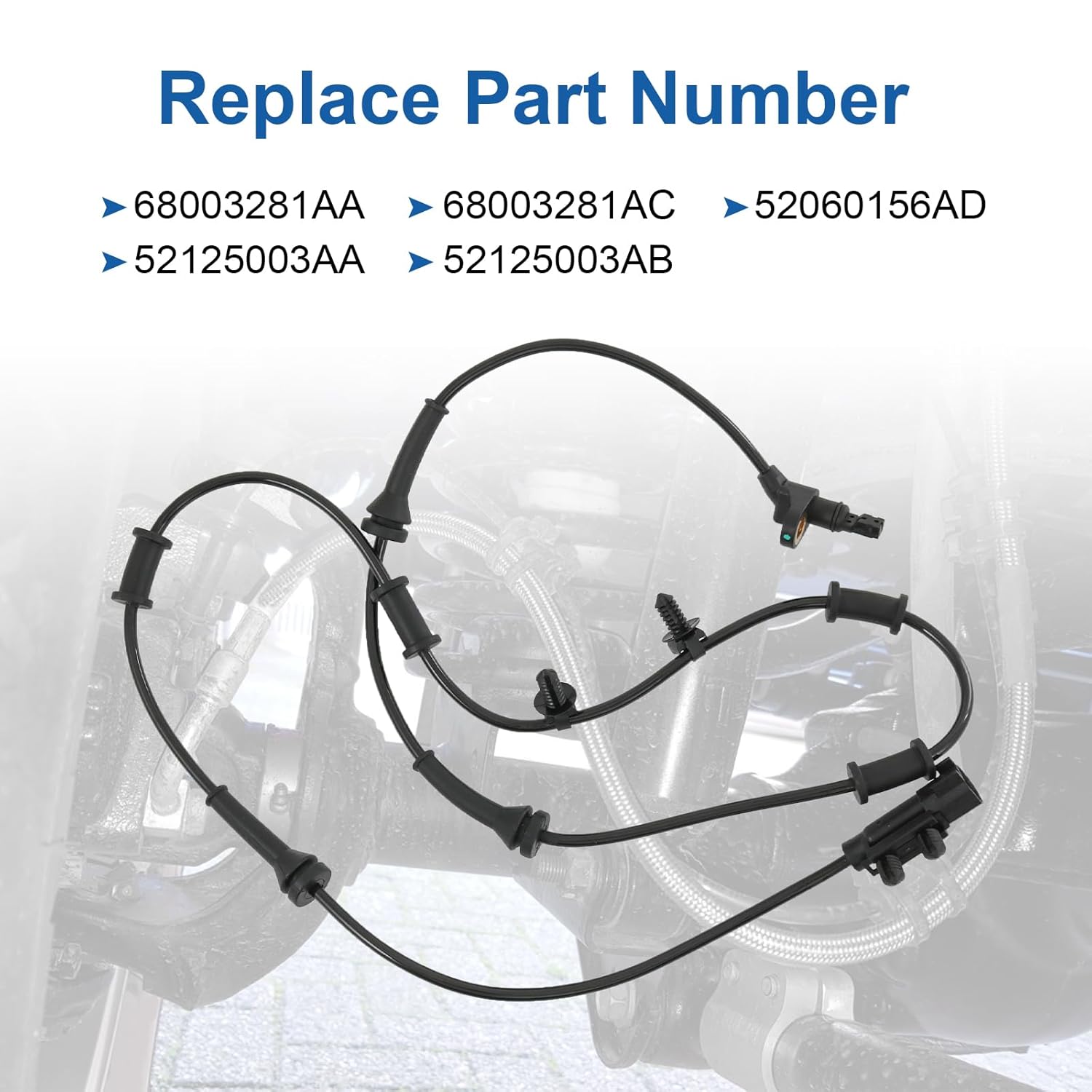 ABS Wheel Speed Sensor Front and Rear 4PCS Replacement for Jeep Wrangler 3.6L 3.8L 2007-2017, Replace 68003281AA 68003281AC