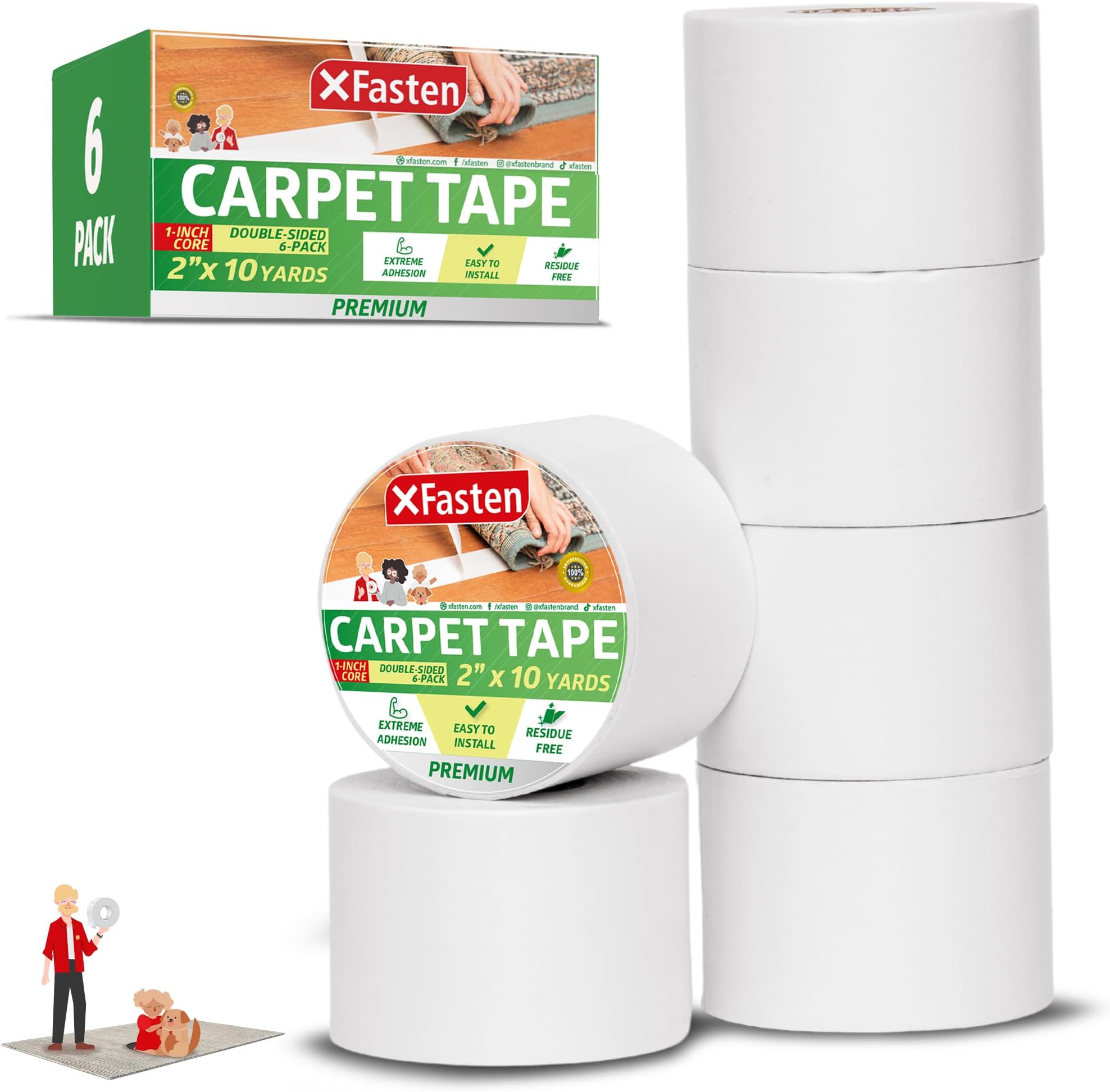 XFastenCarpet Tape 2x10 6-Pack (1-inch Core)