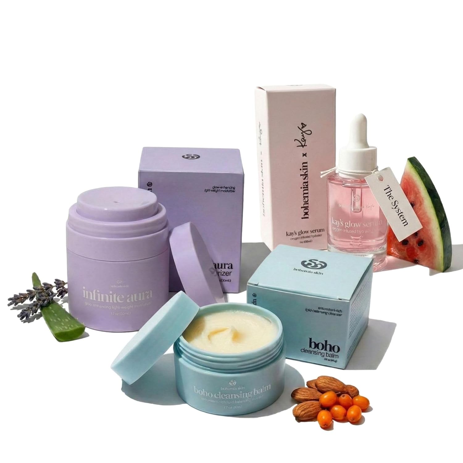 Kay’s Glow Serum + Infinite Aura Moisturizer + Boho Cleansing Balm – Oxygen-Infused THDA Vitamin C with Gentle AHA for Face and neck | Hydrates, Soothes and Brightens Bundle