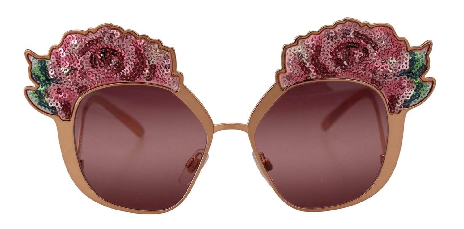 Dolce Gabbana Pink Gold Rose Sequin Embroidery DG2202 Womens Sunglasses