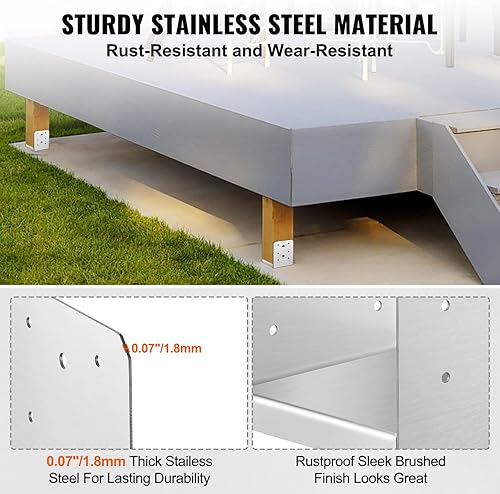 Miniatura 3 de VEVOR Base de poste de 6 x 6 pulgadas, 1 soporte de anclaje de poste ajustable de acero inoxidable (interno de 5.9 x 5.5 pulgadas), base de poste