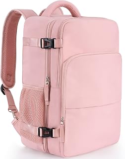 Durable Carry On Backpack, Travel Backpack for Women Airline Approved, Large Waterproof College Backpack, Business Work Hiking Casual Daypack Bag, Fits 16" Laptop, Pink