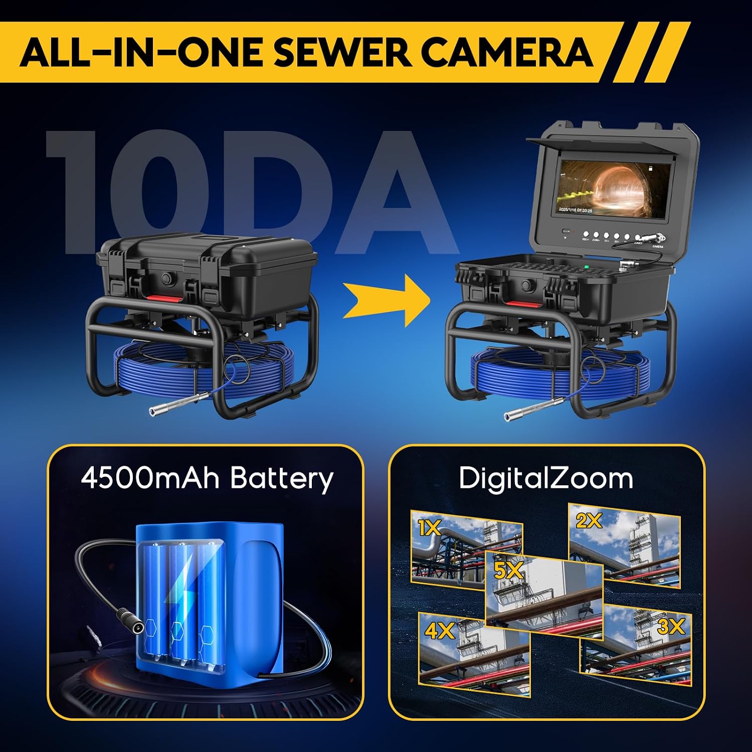Anysun Sewer Inspection Camera with Locator, Self Leveling, Distance Counter, 7MM 165 Ft Cable, Pipe Camera with 10'' Color Screen DVR, IP68 Waterproof Plumbing Snake Camera for Pipe Inspection