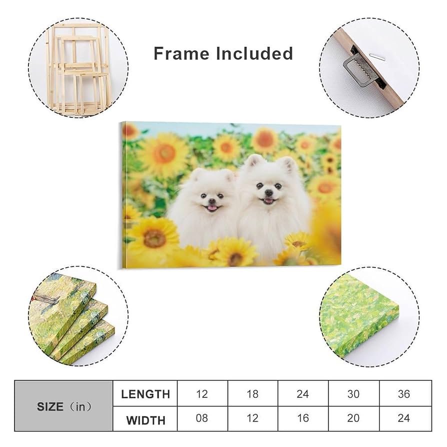 ひまわり畑のポメラニアンパネル生地　ハンドメイド ひまわり畑のポメラニアンパネル生地 ハンドメイド