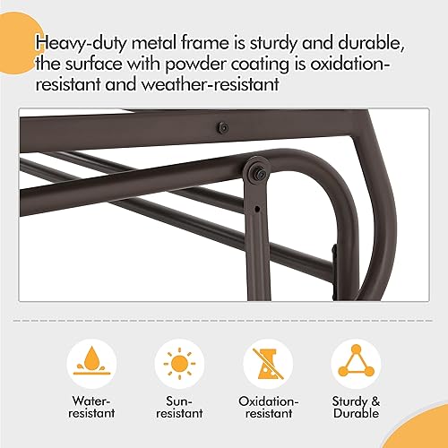 Miniatura 7 de Yaheetech Planeador para exteriores de 2 asientos con mesa central, sofá mecedor de dos plazas con malla transpirable y marco de metal resistente