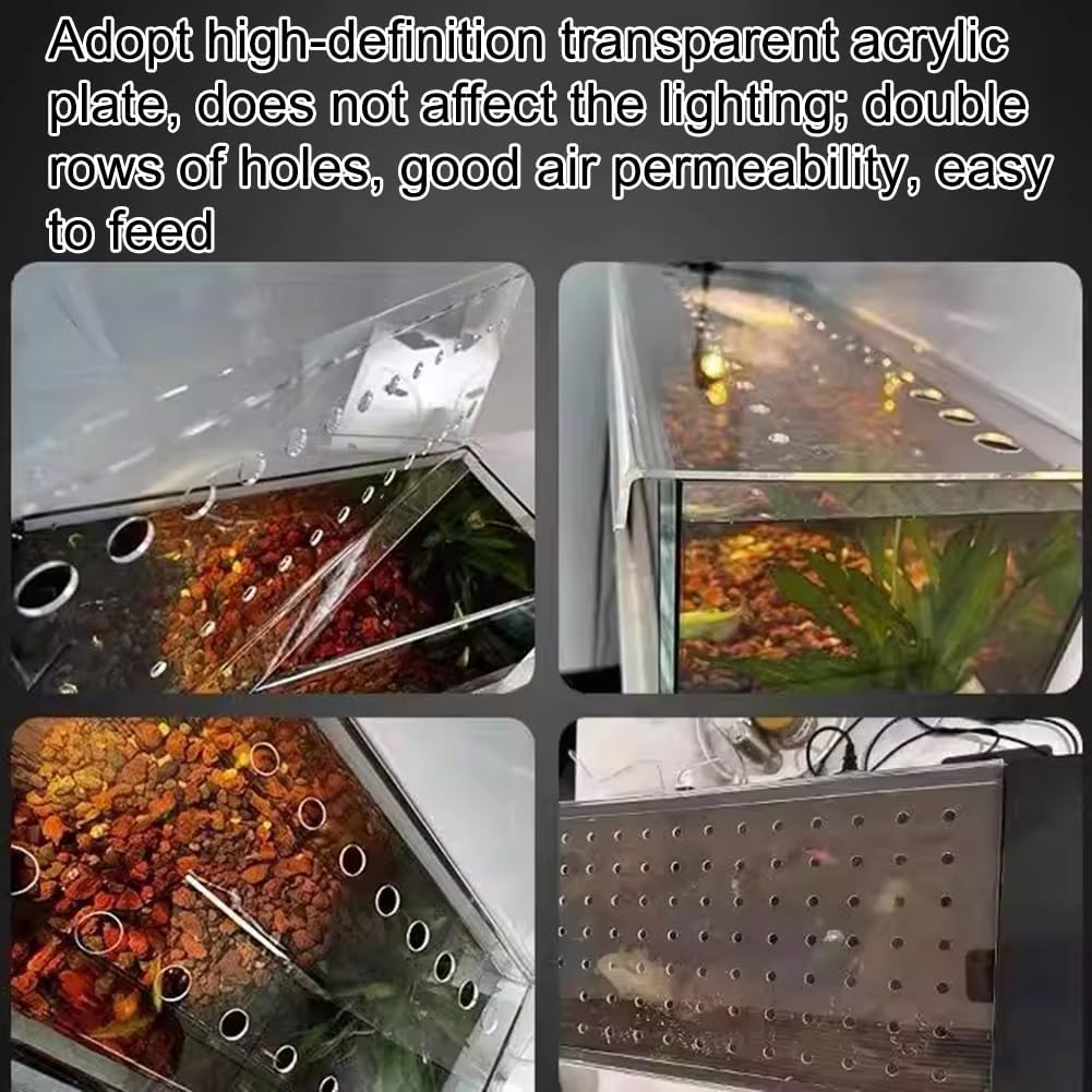 Rygcrud Custom Square Fish Tank Lid Cover, Aquarium Anti-Jumping Hood with Air Hole, Acrylic Clear Panel, Avoid Cat Catching Fish(100x50x2.5cm)