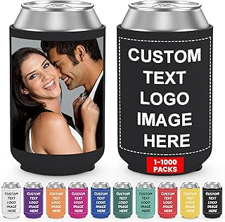 Custom Can Coolers Sleeves Bulk 1-1000pcs Personalized Collapsible Insulated Can Cooler Drink Holder with Logo Image Text for Anniversary Wedding Birthday Party Fishing Picnics