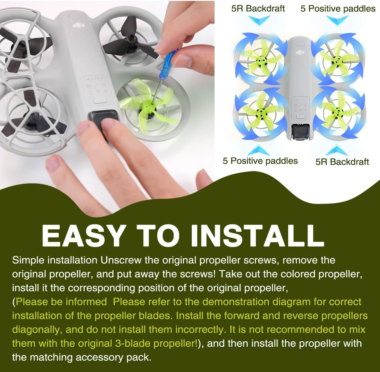 4pcs Propellers for NEO New Durable Vibrant Color Drone Paddle for DJI NEO Lightweight Five-Blade Propellers for DJI NEO Drone Accessories (Green)