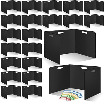 22 Pcs Desk Dividers for Students 14 17.5 14 Inch Plastic Waterproof Privacy Folders Shields Test Dividers with Black Classroom Privacy Boards for School Study Teacher Supplies