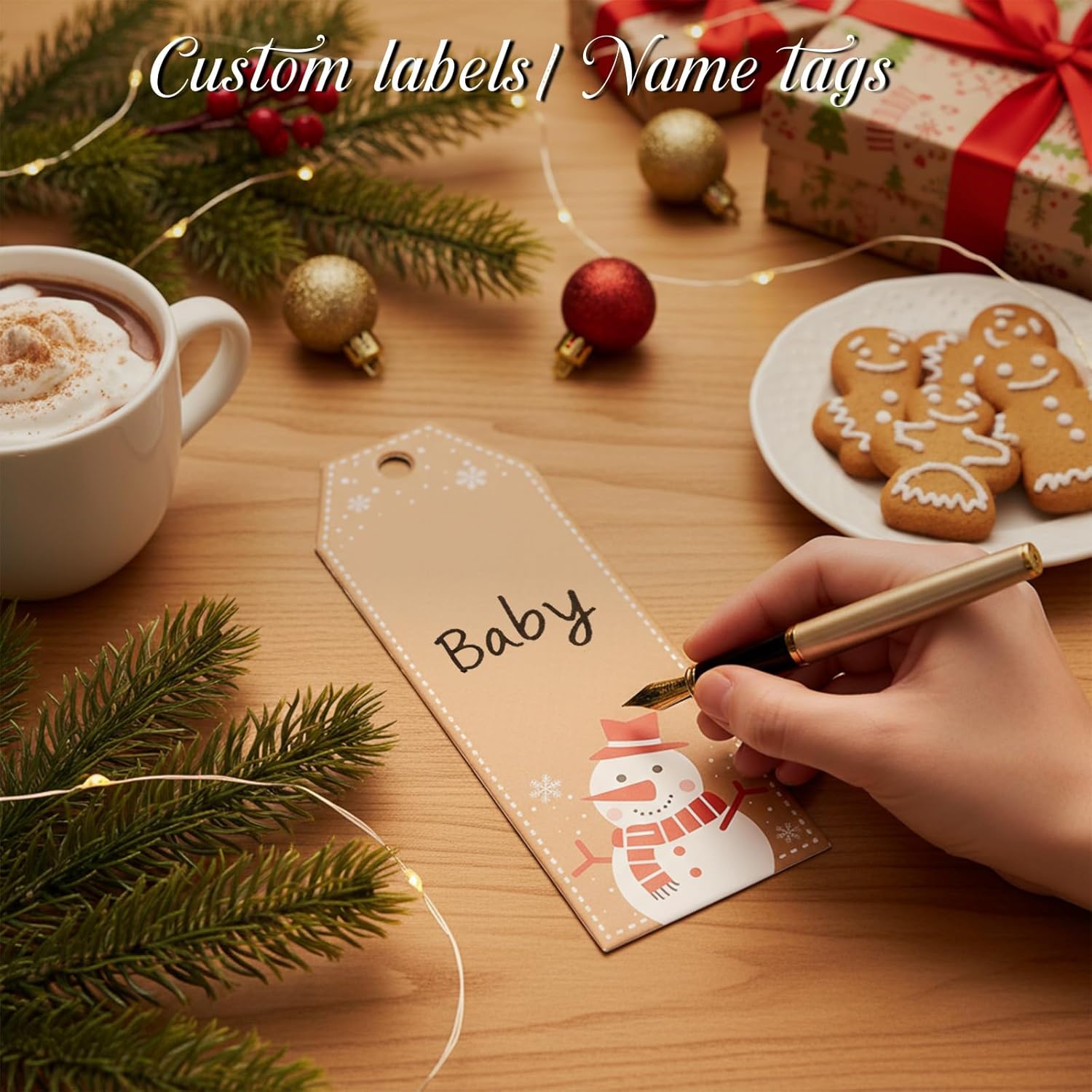 ROC PARTY Personalized Christmas Stockings with Name Tags 22 Inch Extra Large Knit Stockings, Set of 4 Family Xmas Stocking for Fireplace Mantel Adults, White