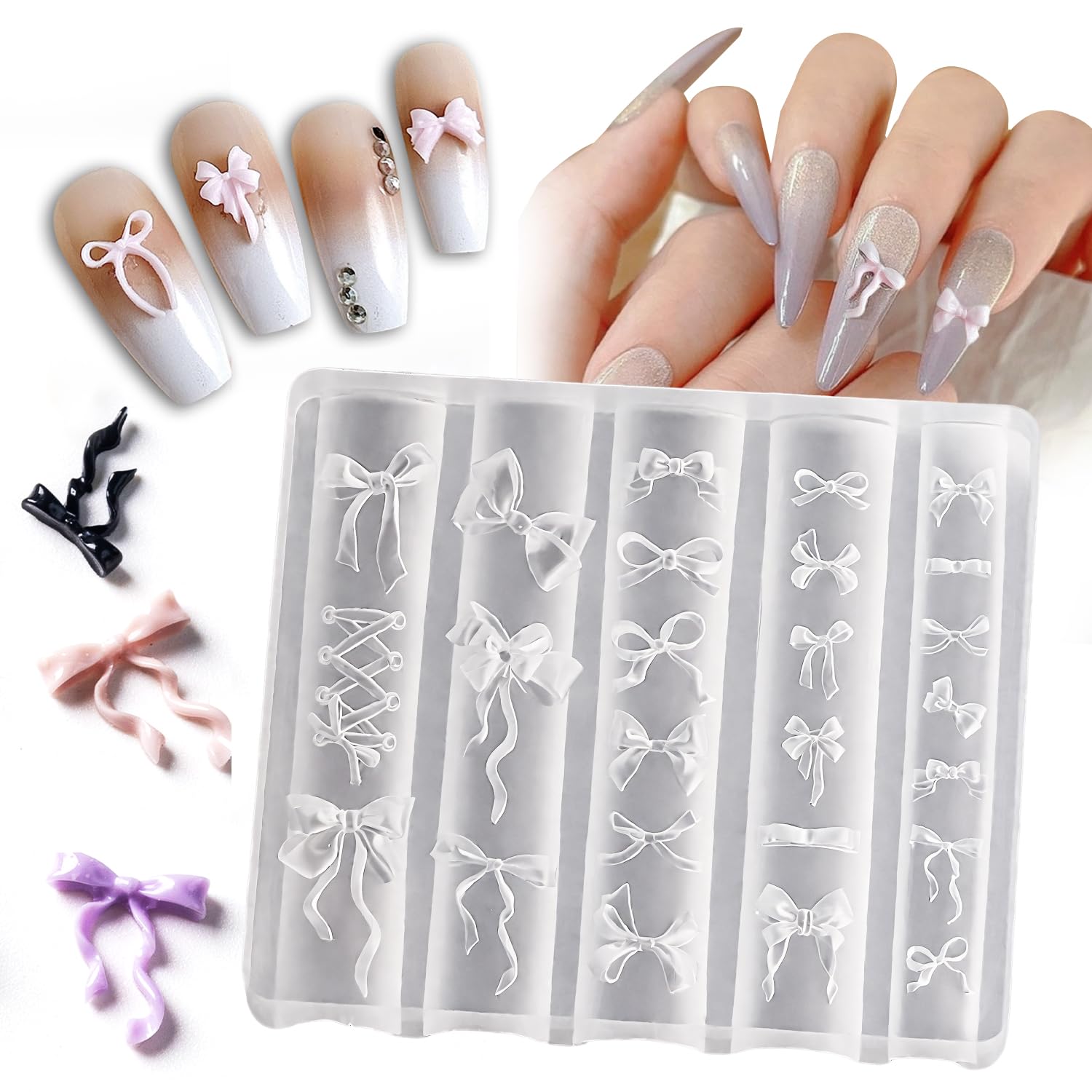 3D Bow Silicone Nail Molds For Nail Art Resin Gel Charm Molds Reusable Manicure Decoration Tools Accessories