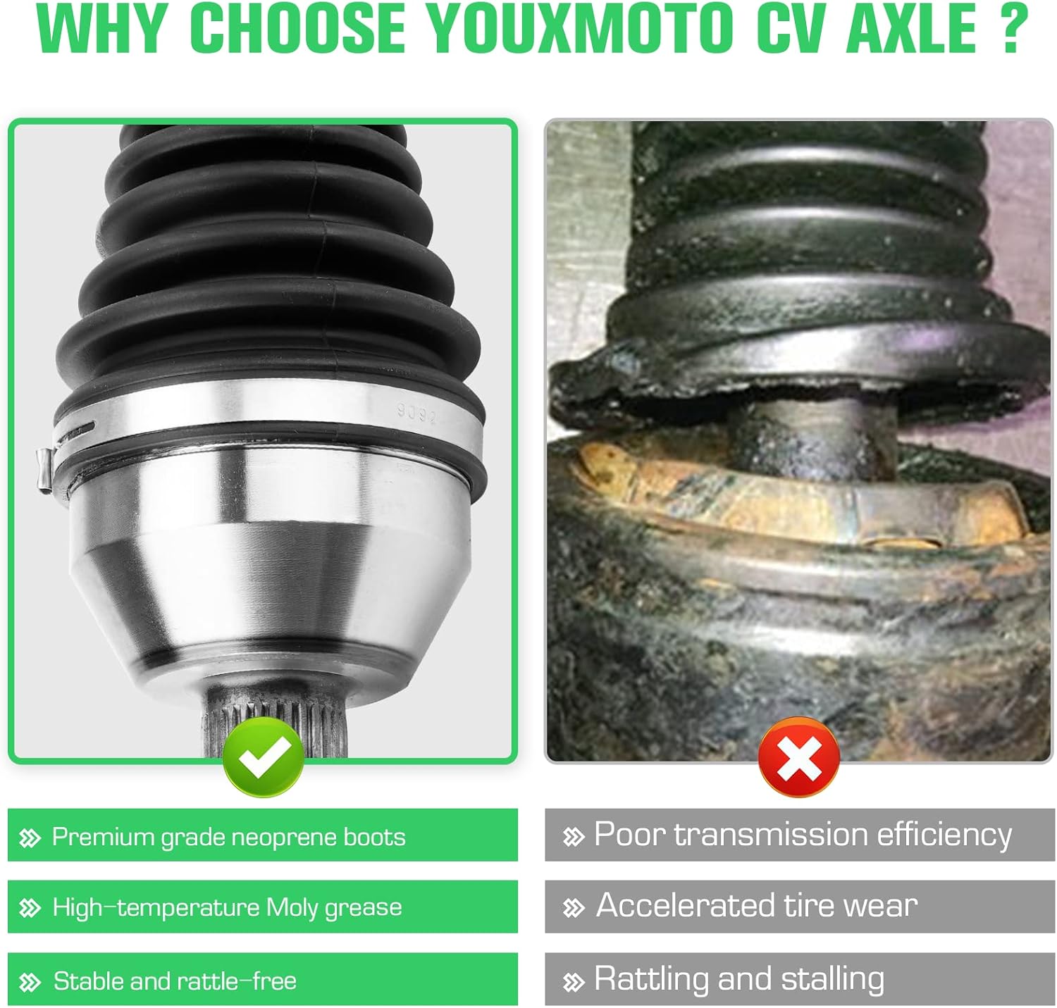 Youxmoto Rear CV Axle Fit for Honda Talon 1000 R 2019 2020 2021, 4340 Chromoly Steel CV Axle Drive Half Shaft, For 42250-HL6-A12 42250-HL6-A11 42220-HL6-A01 42220-HL6-A02, Rear Left/Right